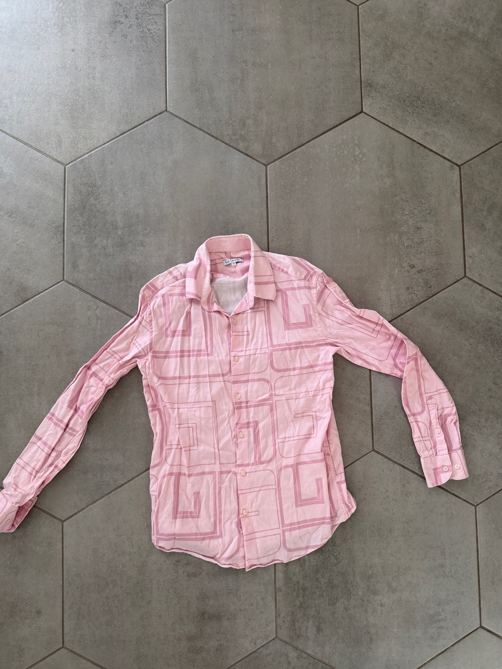 Guy Laroche Vintage Mod Pink Geometric Dress Shirt 100% Cotton